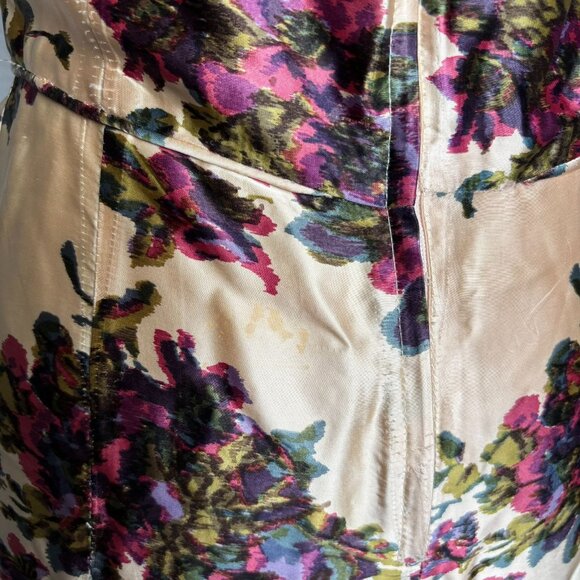 Vintage 50s Jeanette Alexander Of California Floral Satin Dress Small Cream Zip - Picture 9 of 11